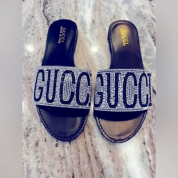 Gucci | Shoes | Gucci Black And Silver Sandalsslides  display picture 3